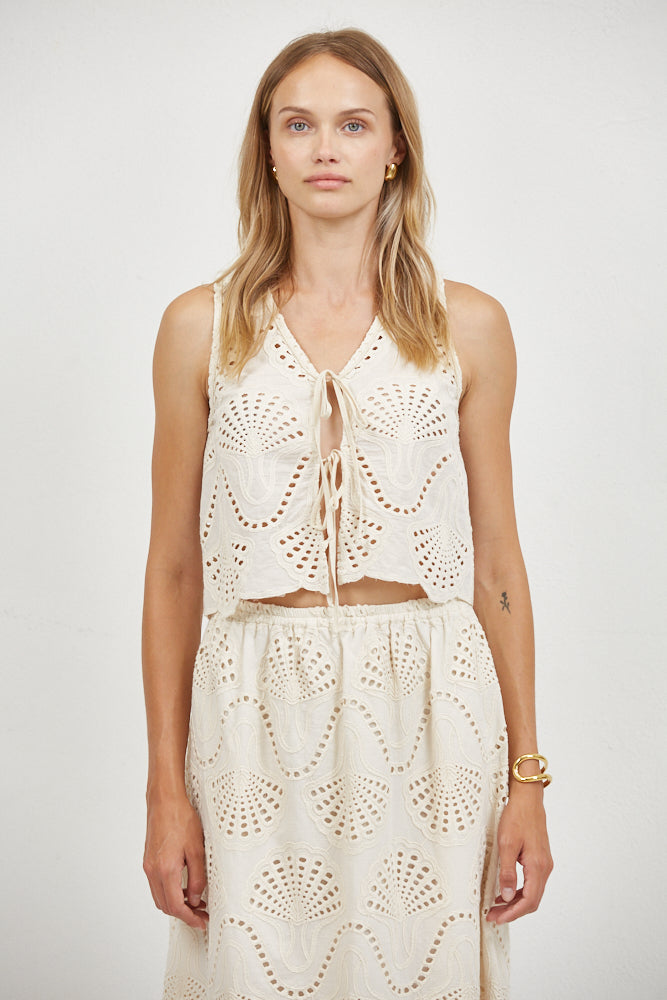 Cannes Eyelet Front Tie Tank